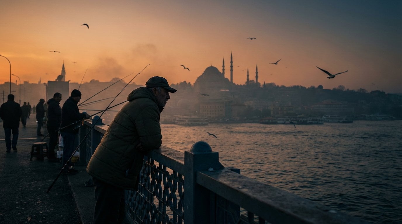Galata Bridge Fishermen Sunset Silhouette (2)