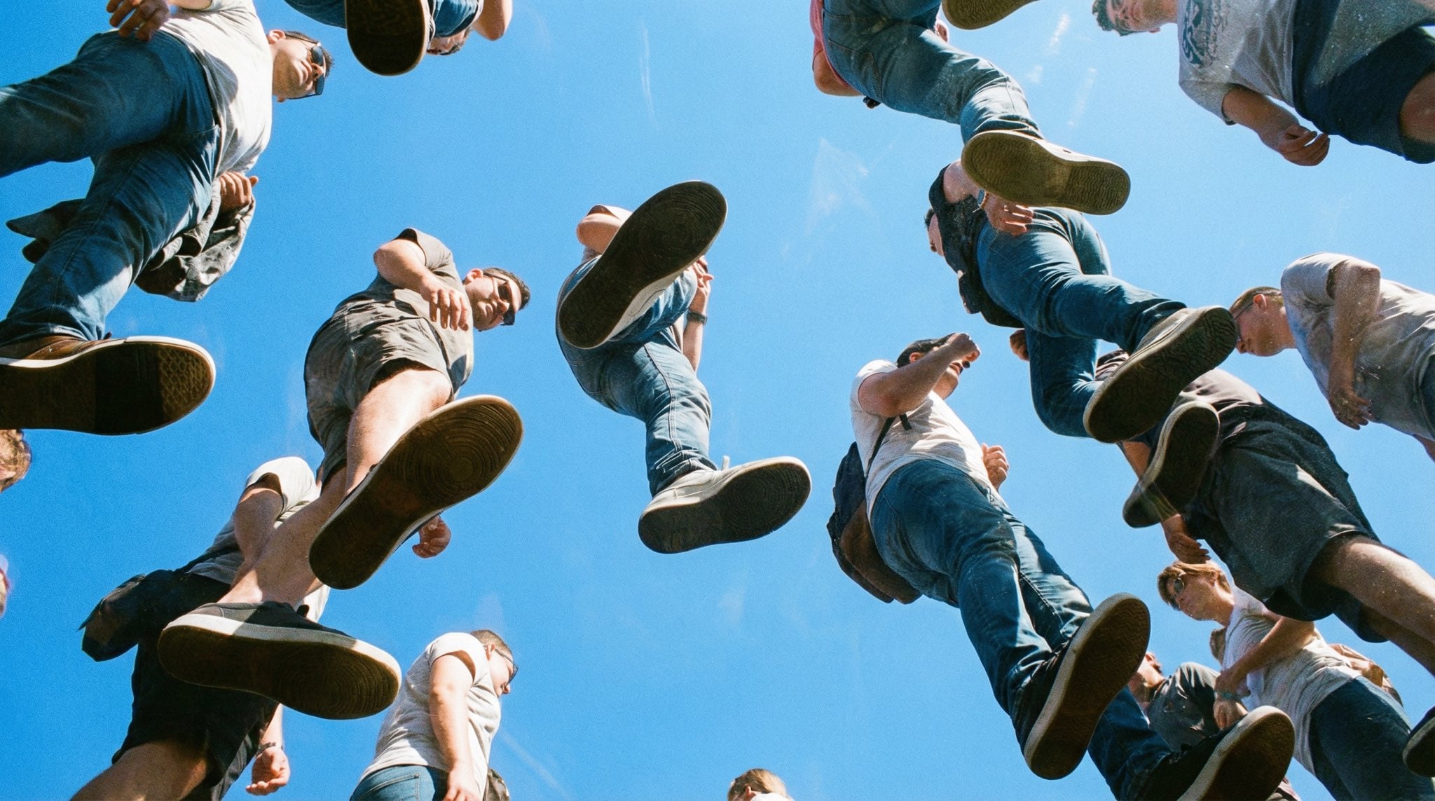 People Walking on Glass Seen from Below (2)