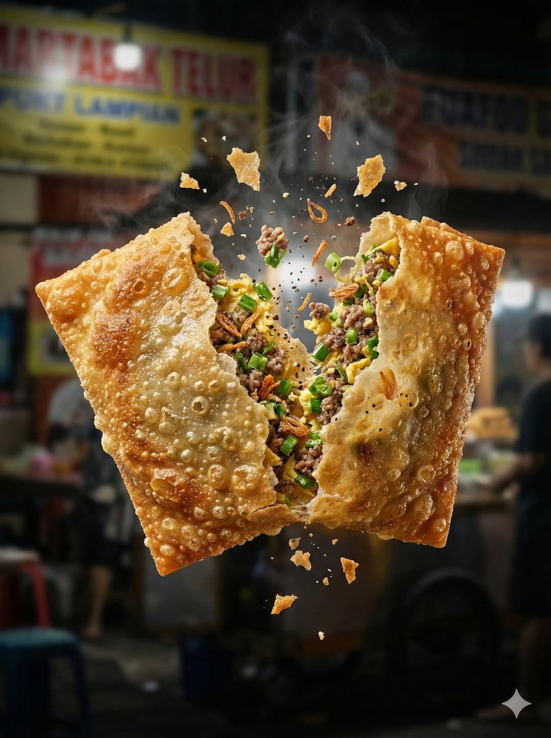 Crispy Martabak Telur Tearing Mid-Air (4)