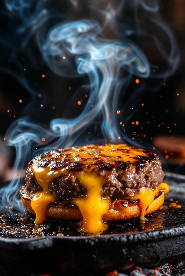 Sizzling Gourmet Cheeseburger Close-Up (2)