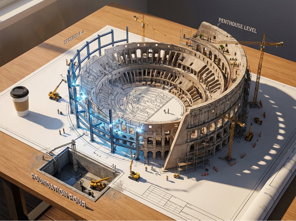 Blueprint Building Rising Off Table (3)