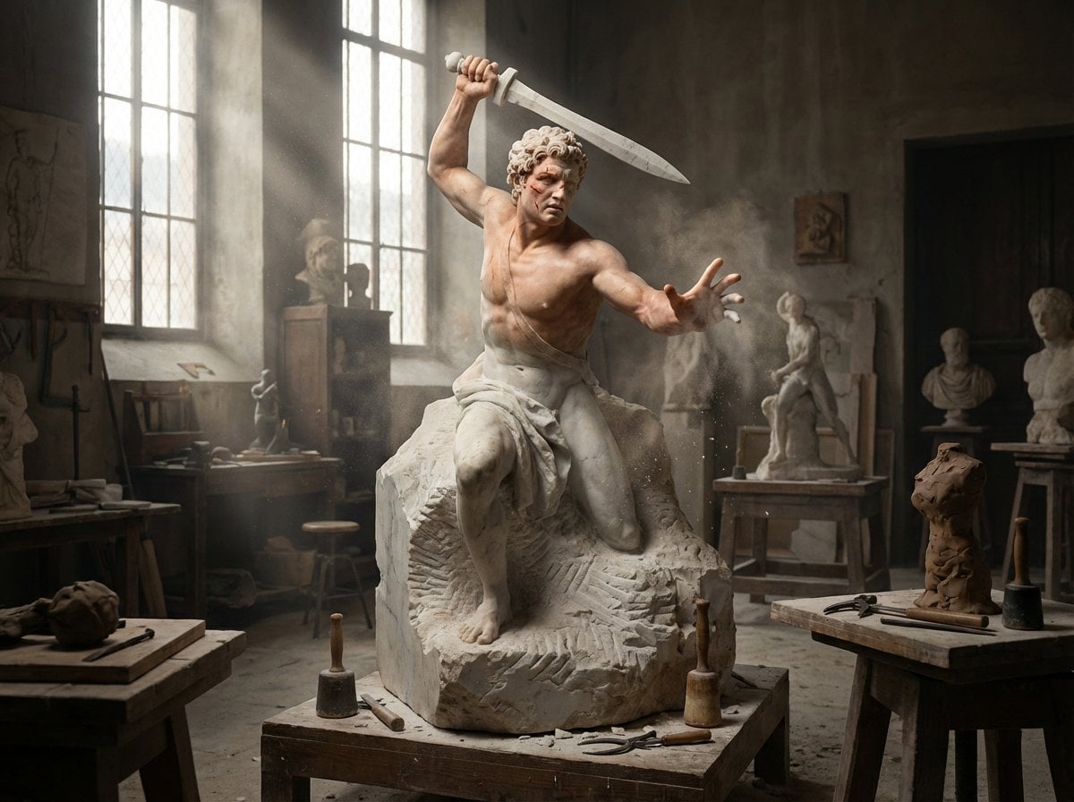 Subject Emerging from Marble Sculpture (2)