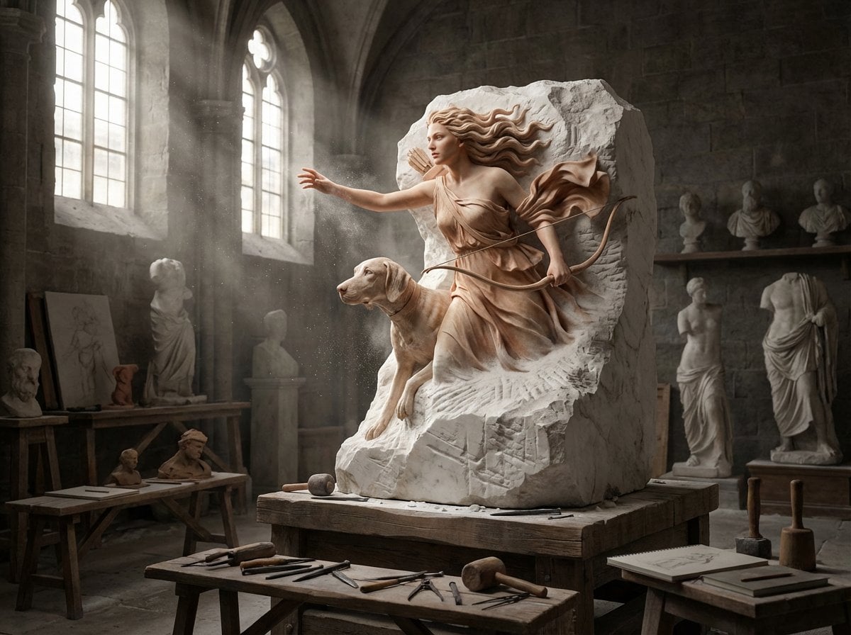 Subject Emerging from Marble Sculpture (4)