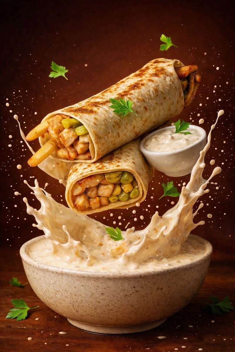 Grilled Wraps & Chips Floating Food Photo (2)