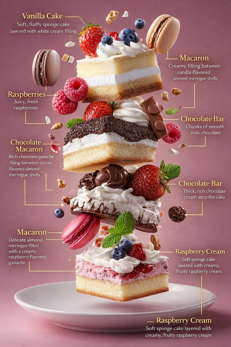 Floating Cake Slice Stack Dessert Photo (4)