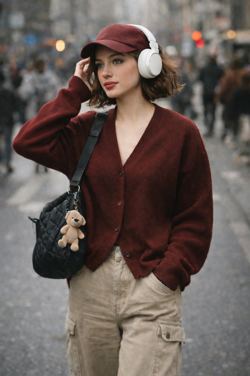 Maroon Cardigan Candid Street Portrait (2)