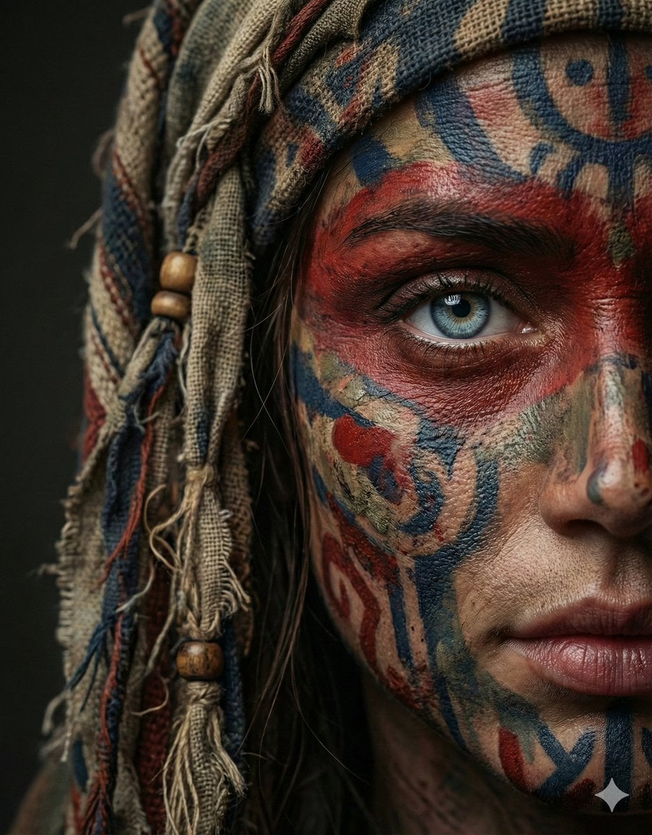 Tribal Face Paint Half-Face Close-Up (2)