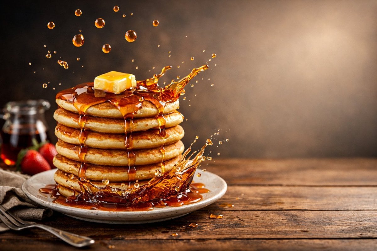 Pancake Stack with Floating Syrup Drops (2)
