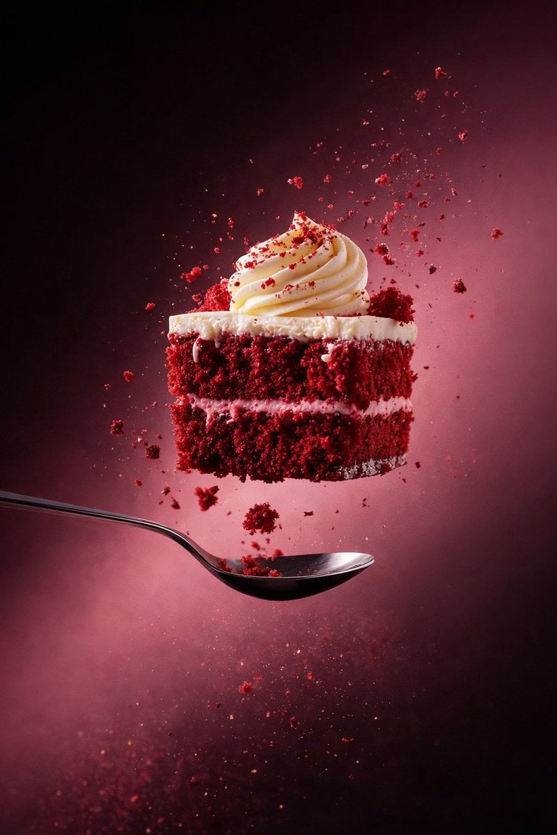 Floating Red Velvet Cake Cube Photo (2)
