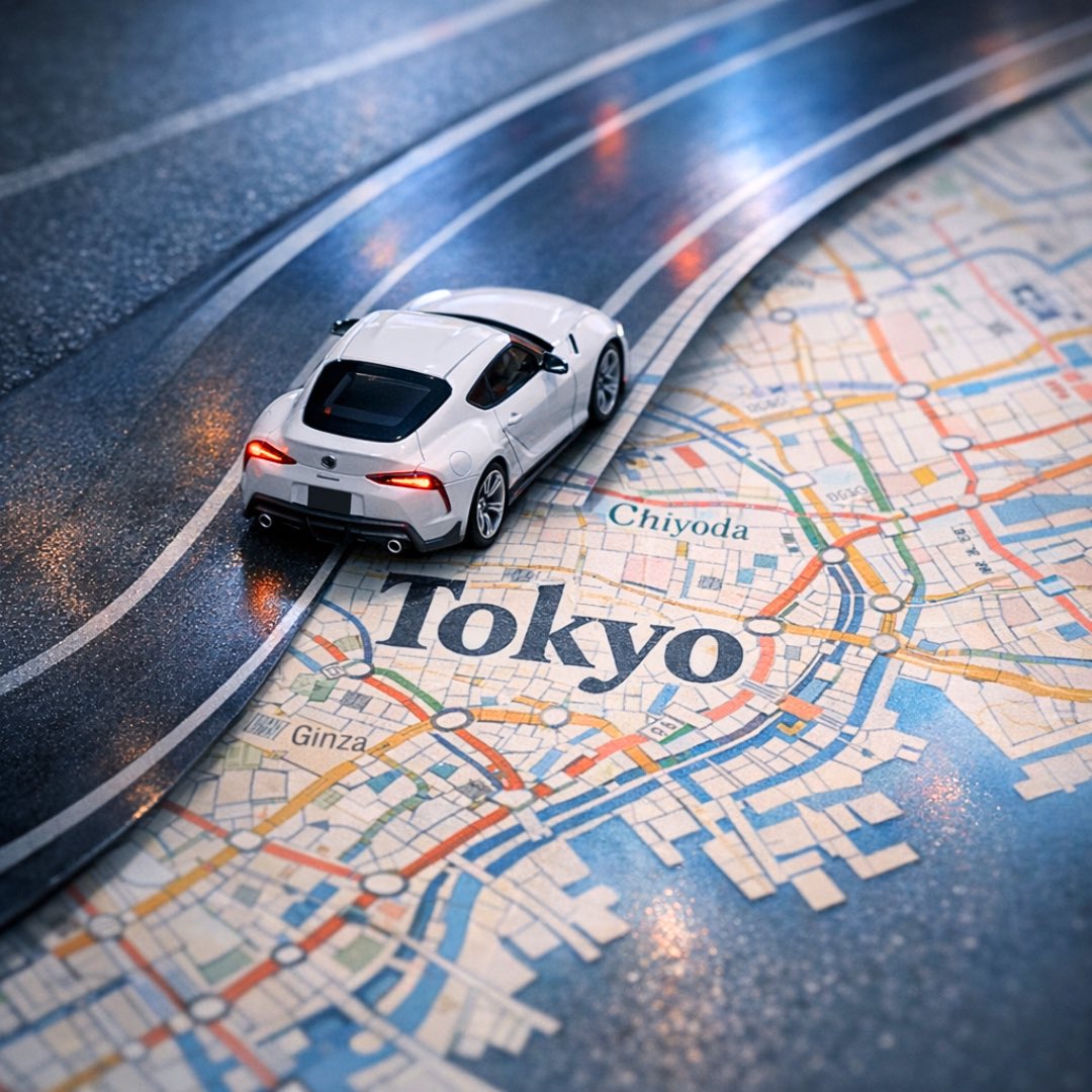 Mini Car on Road Turning into Paper Map (2)