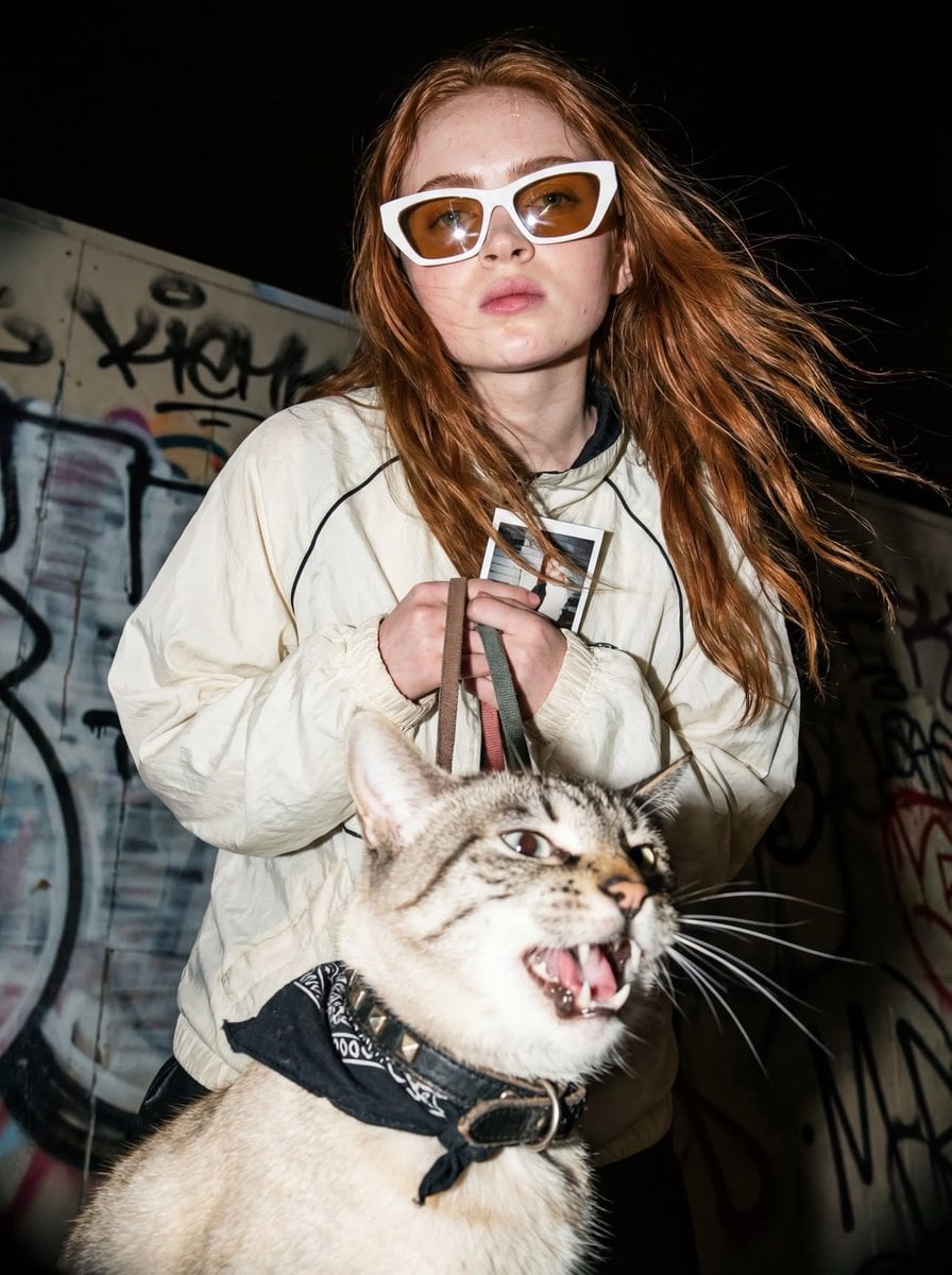 Walking Tabby Cat on Leash Street Photo (2)