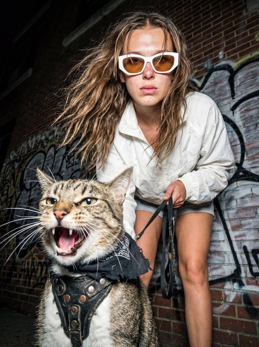 Walking Tabby Cat on Leash Street Photo (3)