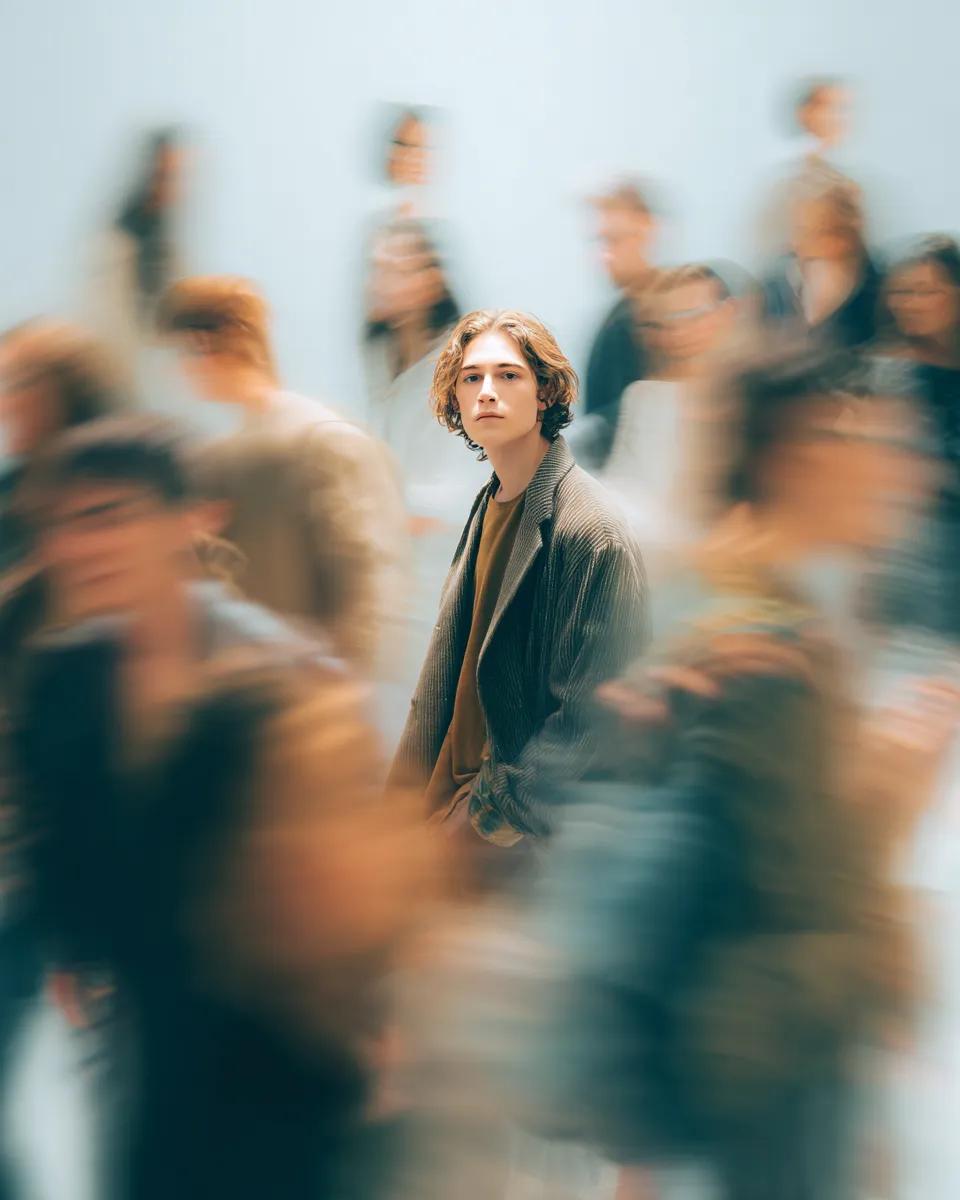 Still Person in Busy Crowd Portrait (2)