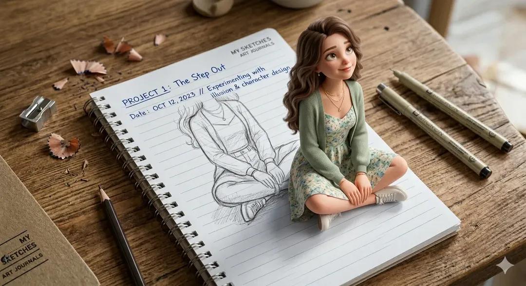 Girl Stepping Out of a Notebook (2)