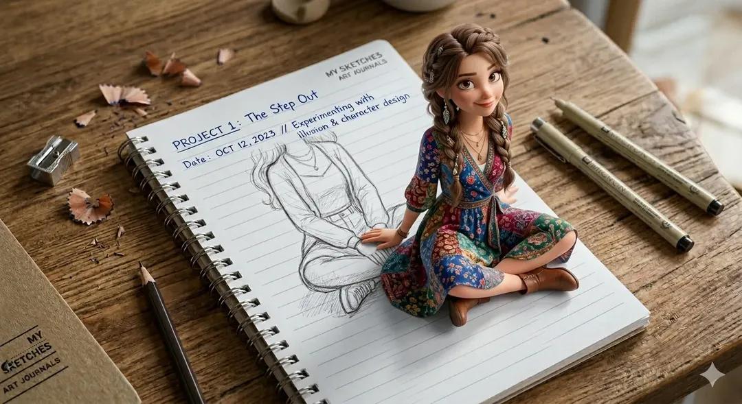 Girl Stepping Out of a Notebook (3)