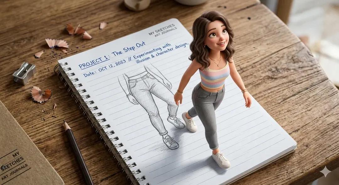 Girl Stepping Out of a Notebook (4)