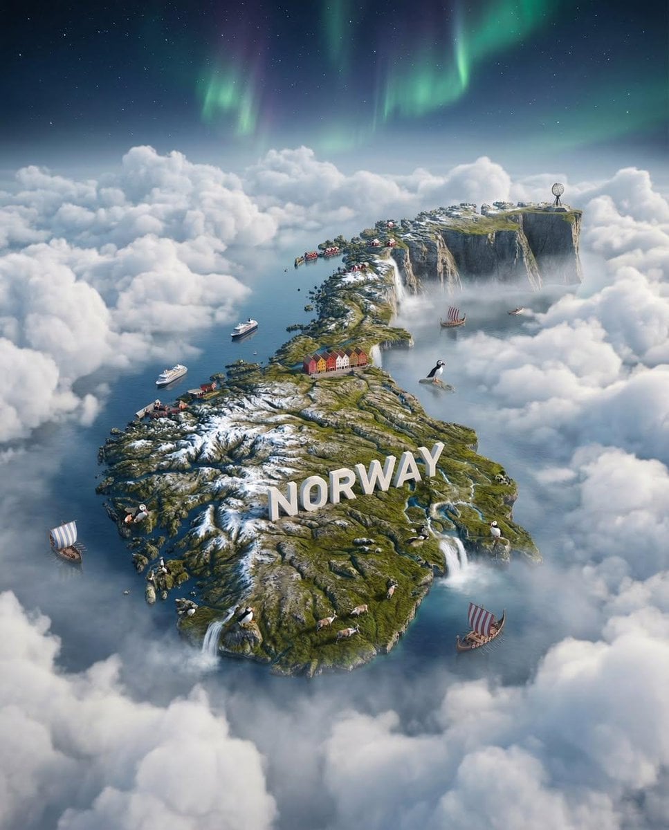 Miniature Country Island Above Clouds Art (2)