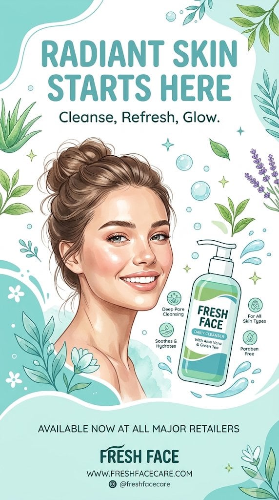 Watercolor Face Wash Advertising Poster (2)