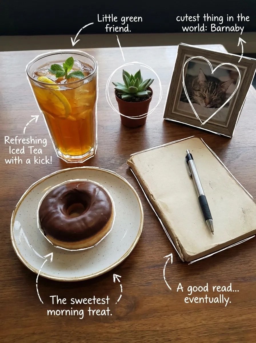 Cozy Iced Tea & Donut Flat Lay Photo (2)